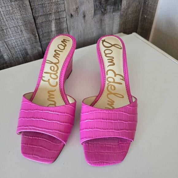 Sam Edelman Tesma Wedge Sandals Pink Crocodile Sz 6.5 - Picture 2 of 6